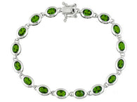 Sterling Silver Bezel Set Green Russian Chrome Diopside Line Bracelet (8.00")