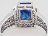 Rhodium over Sterling Silver Blue SAPPHIRE and White Topaz Halo Ring