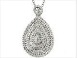 Rhodium over Sterling Silver White Diamond Pear Shaped Pendant with Adjustable (22 in) Chain