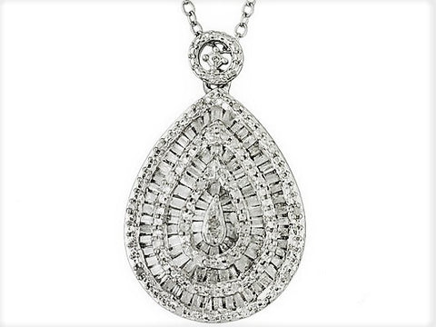 Rhodium over Sterling Silver White Diamond Pear Shaped Pendant with Adjustable (22 in) Chain