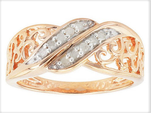 14K Rose Gold over Sterling Silver White DIAMOND Scroll Design Ring