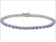 Rhodium over Sterling Silver Oval 7.9 & 8.3 cts. Tanzanite Line Tennis Bracelet