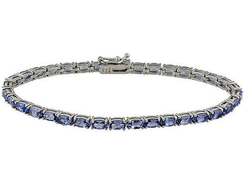 Rhodium over Sterling Silver Oval 7.7cts. Tanzanite Tennis Line Bracelet (7.50 in)