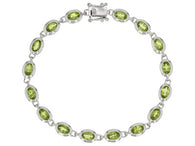 Sterling Silver Bezel Set Green Peridot Line Bracelet Size 8"