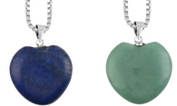 Two Heart Pendants 32Cts LAPIS/AVENTURINE & One 18 Inch Stainless Steel Necklace