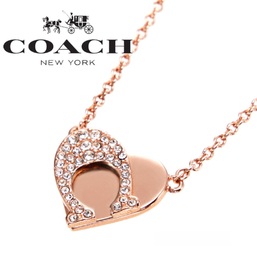 COACH - Rose Gold Plated Signature Logo Bling Heart Pentant Necklace