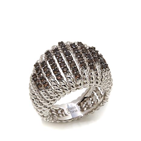 Rhodium over Sterling Silver Smoky Quartz Open Braided Rope Band Ring