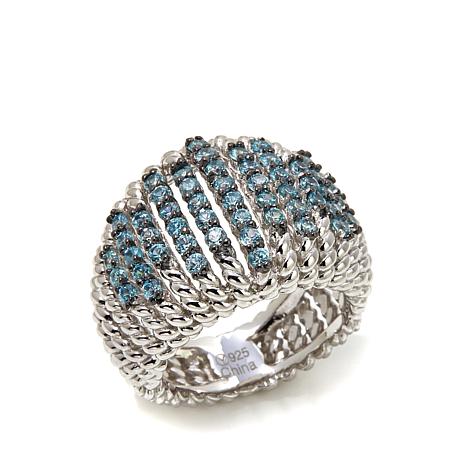 Rhodium over Sterling Silver Blue Zircon Open Braided Rope Band Ring