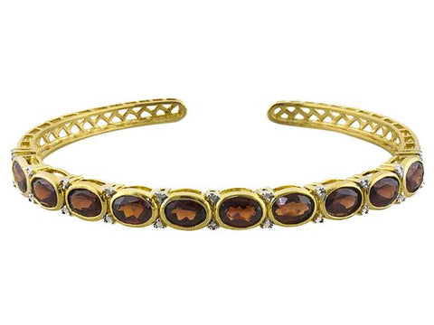 14K Yellow Gold over Sterling Silver 11cts GARNET Cuff Bangle Bracelet (7 in)
