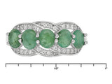 Rhodium over Sterling Silver 5 Stone EMERALD and White Zircon Ring