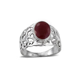Sterling Silver Hand Crafted Red Ruby Open Scroll Work Band Ring