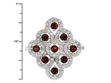 Rhodium over Sterling Silver Red Garnet and White Zircon Cluster Ring