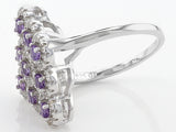 Rhodium over Sterling Silver Amethyst and White Zircon Cluster Ring