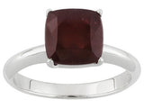 Rhodium over Sterling Silver Square Cut African RUBY Solitaire Ring (Size 7)