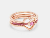 COACH - Rose Gold Plated 3 Piece Pink Heart & Coach Logo Ring Set